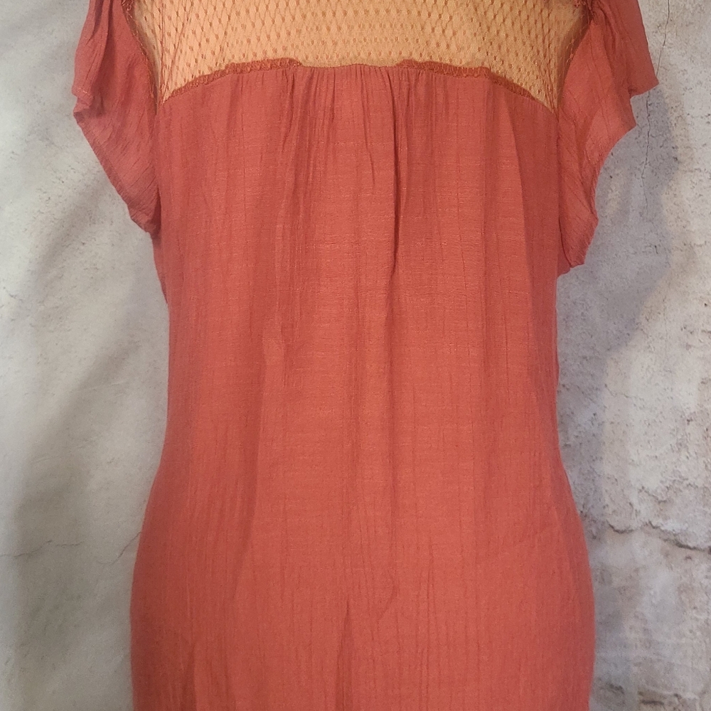 Perch By Blu Pepper Rust Terracotta Blouse Lace Top Cap Sleeve 2XL - Picture 2 of 4